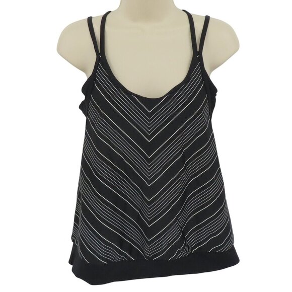 Athleta Women 38 B/C Black White Chevron Tankini Tank Swimwear Swim Top Strappy - Picture 1 of 12